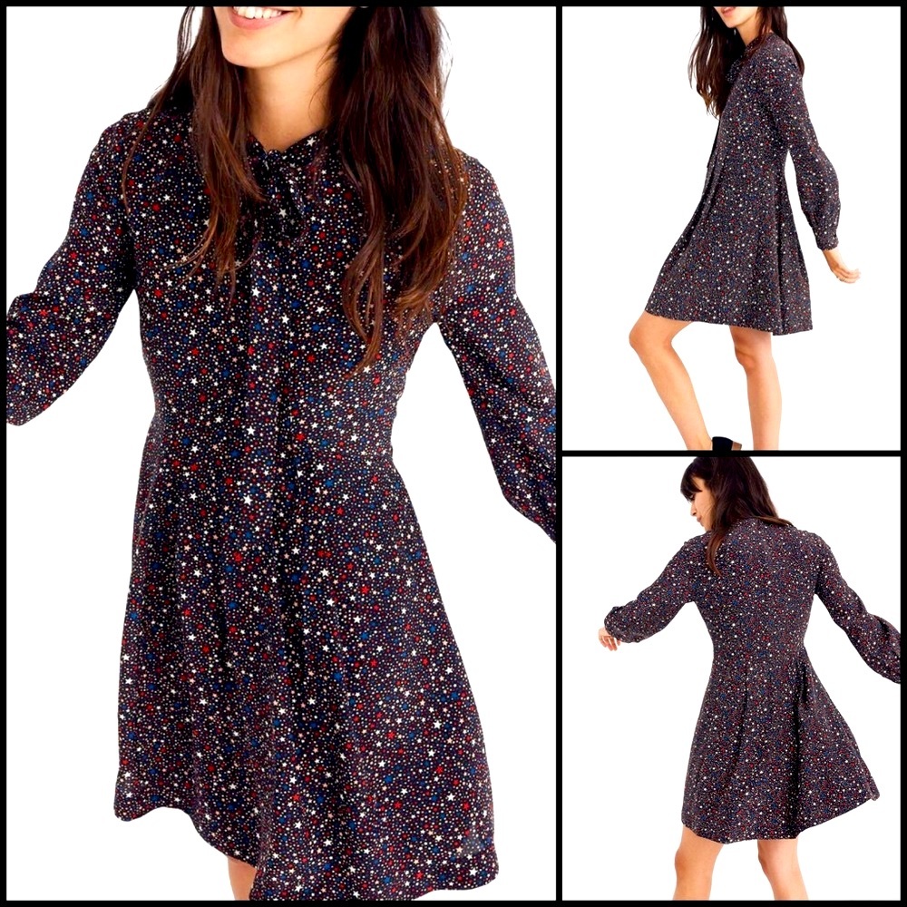 Madewell 100% Silk Red White & Blue Stars Tie Silk Dress - Picture 2 of 12